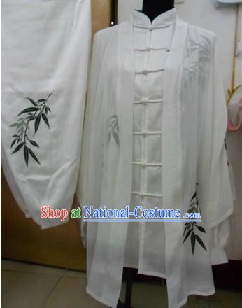 White Graceful Bamboo Silk Kung Fu Uniform for Men