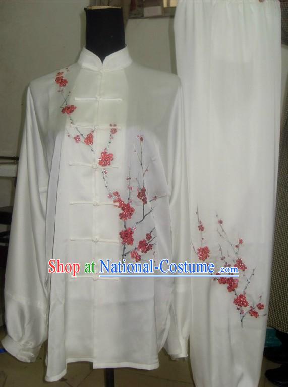 Supreme Silk Embroidered Plum Blossom Kung Fu Competition Costumes Complete Set