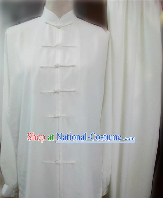 Plain White Cotton and Silk Kung Fu Dress and Pants