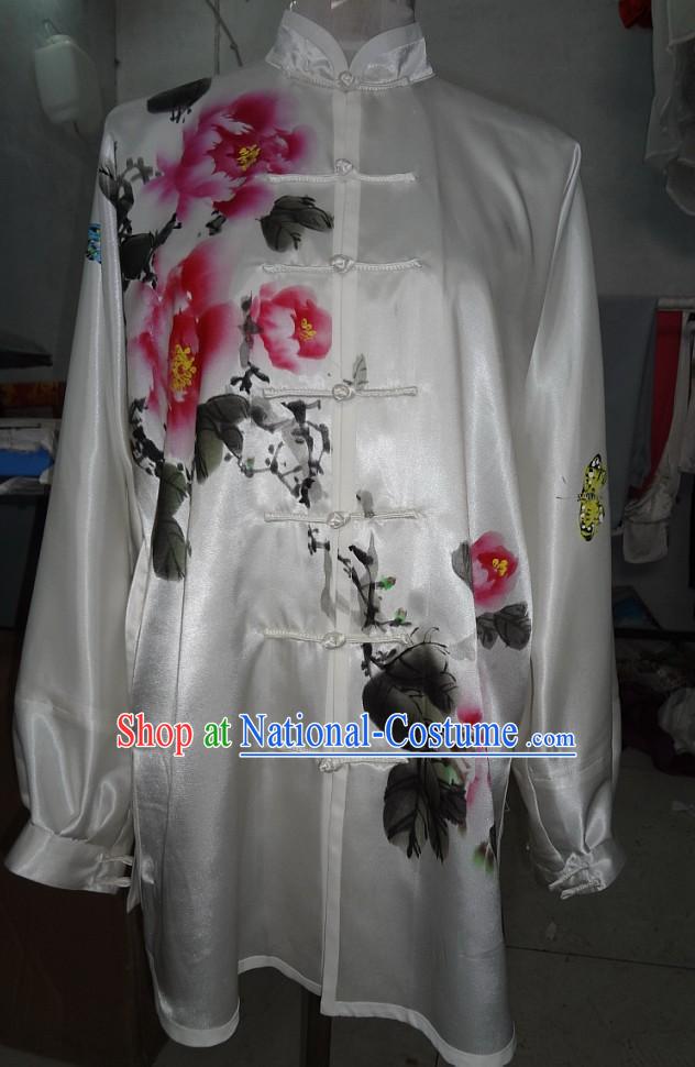 Supreme Silk Original Painting Peony Butterfly Tai Chi Suit