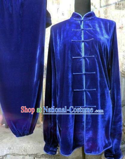 Blue Silk Velvet Kung Fu Uniform for Women