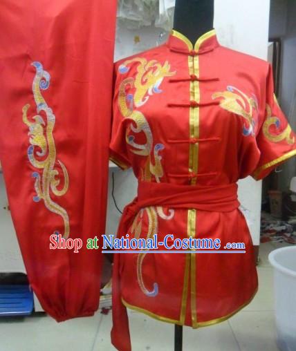 Chinese Classic Red Silk Embroidery Wu Shu Uniform for Men