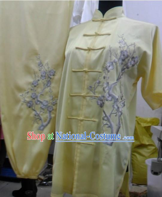 Light Yellow Mandarin Silk Kung Fu Dress for Women