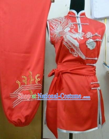 Red Silk Phoenix Long Fist Performance Costume for Women