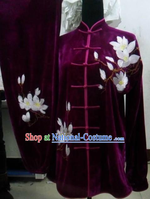 Purple Velvet Lotus Embroidery Uniform for Women