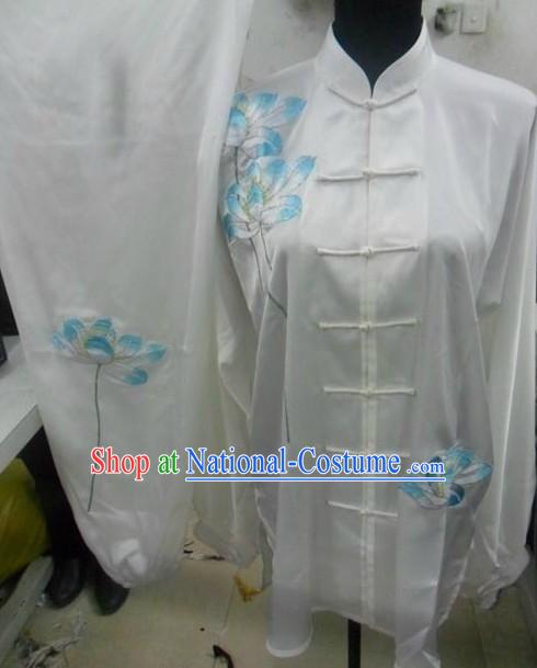 White Silk Lotus Embroidery Tai Chi Dress for Women