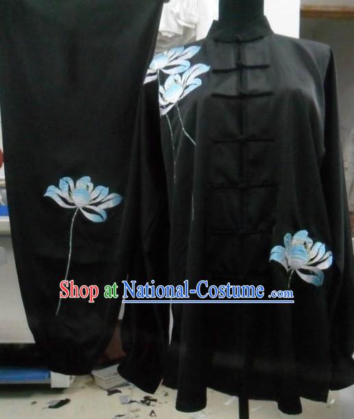 Black Silk Lotus Embroidery Tai Chi Uniform for Women