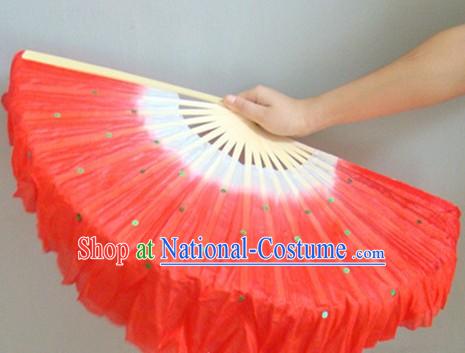 Chinese Color Transitional White and Red Sequins Silk Dance Fan