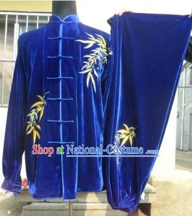 Blue Velvet Bamboo Leaf Kung Fu Exercise Uniform for Men