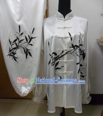 White Kung Fu Silk Competition Uniform for Men