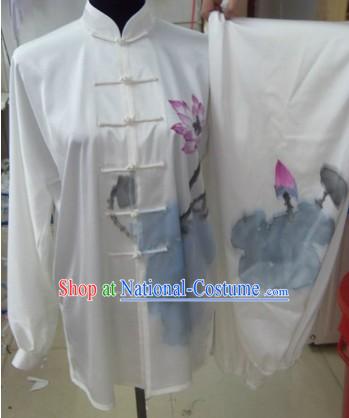 Traditional Chinese Hand Painted Lotus Tai Chi Competition Clothing