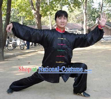 Supreme Black Kung Fu Competition Silk Clothing for Women or Men