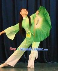 Double Sides Green Silk Dance Fan