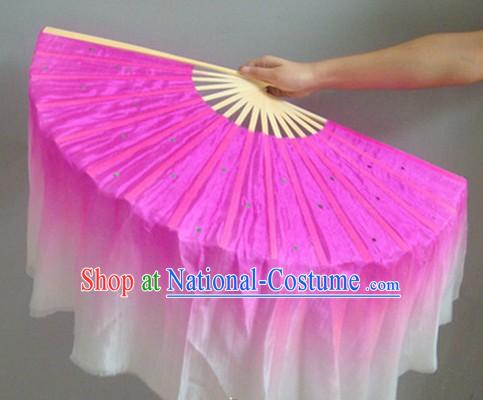 Chinese Color Transition White and Rose Sequins Silk Dance Fan