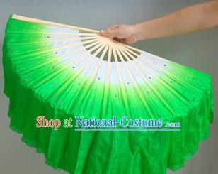 Chinese Color Transition Green and White Silk Dance Fan