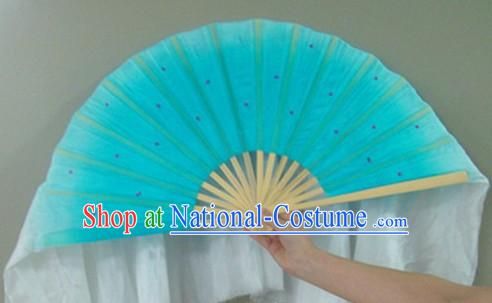 Chinese Color Transition Light Blue Sequins Silk Dance Fan