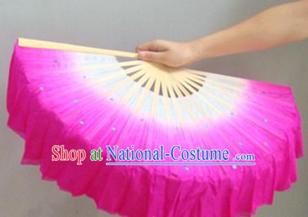 Chinese Color Transition White and Rose Sequins Silk Dance Fan