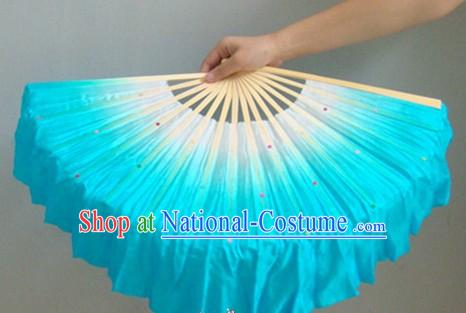 Chinese Color Transition White and Blue Sequins Silk Dance Fan