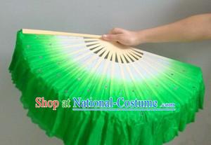 Chinese Color Transition White and Green Sequins Silk Dance Fan