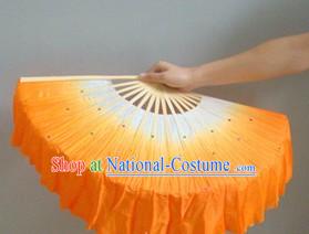 Chinese Color Transition White and Orange Sequins Silk Dance Fan