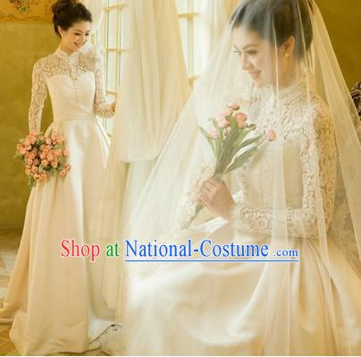 Modern Chinese Mandarin Collar Romantic Wedding Bridal Veil Dress