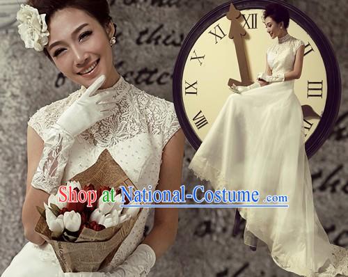 Traditional Chinese Qipao Style Wedding Veil Bridal Dress for Brides