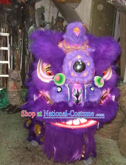 Supreme Long Wool Purple and Golden Lion Dance Costume Complete Set