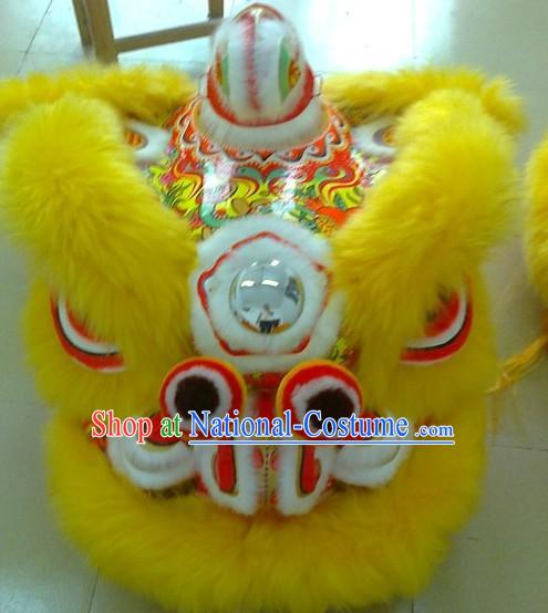 Supreme Yellow Long Wool Competition and Parade Lion Dance Costume Complete Set