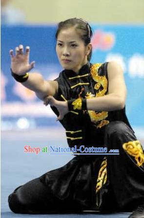 Black Chinese Martial Arts Kung Fu Competition Silk Suit for Women