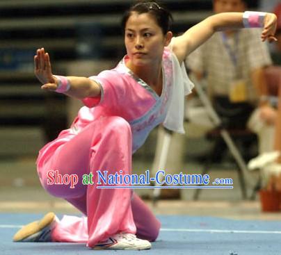 Pink Martial Arts Competition and Exercises Silk Suit for Women