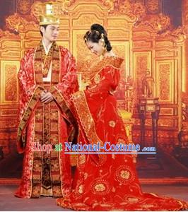 Ancient Chinese Wedding Dresses and Hats Two Complete Sets for Men and Women