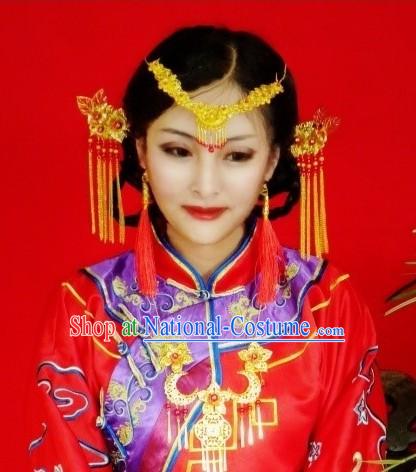 Ancient Chinese Wedding Hair Accessories, Earrings and Necklace for Brides