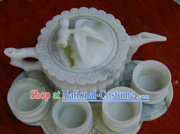 Chinese Lantian Jade Stone Bamboo Shape Teapot