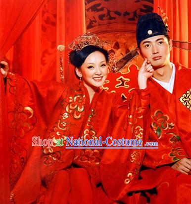 Chinese Classic Wedding Dresses Two Sets for Bride and Bridegroom