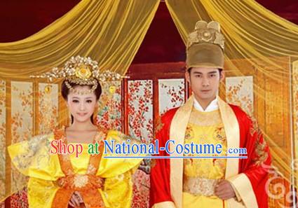 Chinese Emperor and Empress Wedding Dresses Two Sets for Bride and Bridegroom