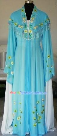 Chinese Shaosing Opera Hua Tan Long Sleeve Blue Costume for Women