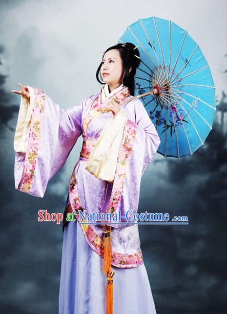 Ancient Chinese Han Fu Clothing and Umbrella for Women