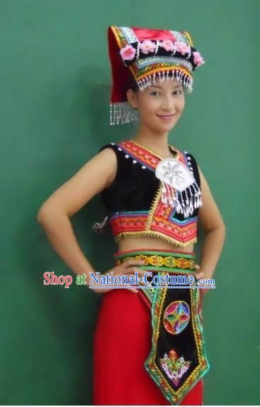 Chinese Ethnic Zhuang Female Clothing and Hat