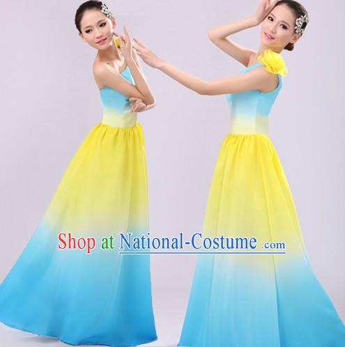 Color Transition Chinese Yangge Fan Dancing Costumes for Women