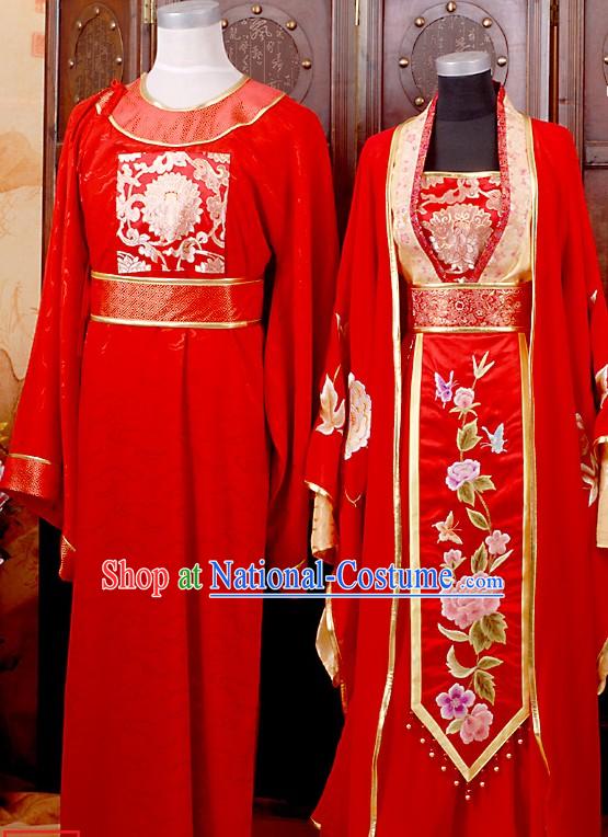 Chinese Ancient Wedding Dresses Two Sets for Brides and Bridegrooms