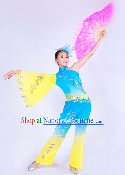 Chinese Color Transition Fan Dance Costumes for Women