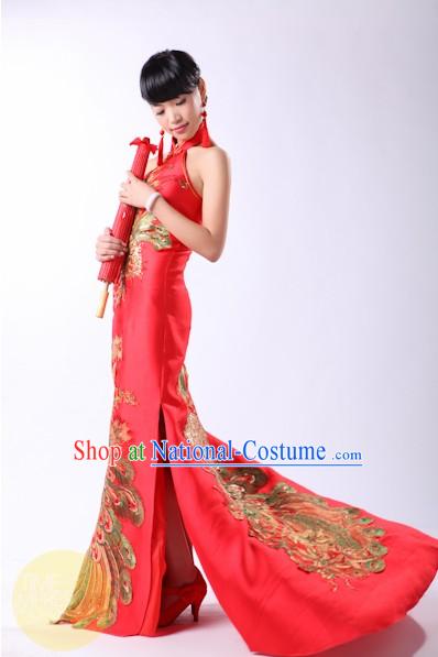 Lucky Red Chinese Phoenix Evening Dress for Brides