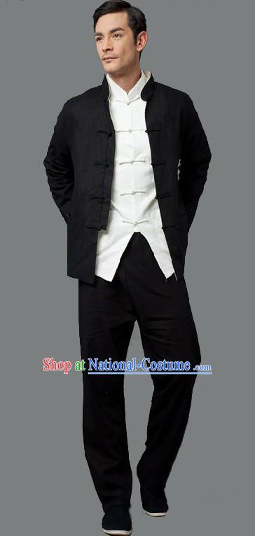 Bruce Lee Li Xiaolong Kung Fu White Shirt Black Blouse and Pants Clothes and Shoes Complete Set