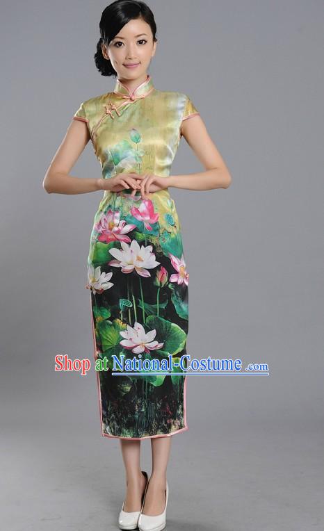 Traditional Chinese Summer Lotus Qipao Cheongsam for Women