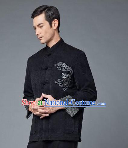 Traditional Chinese Black Dragon Blouse for Men