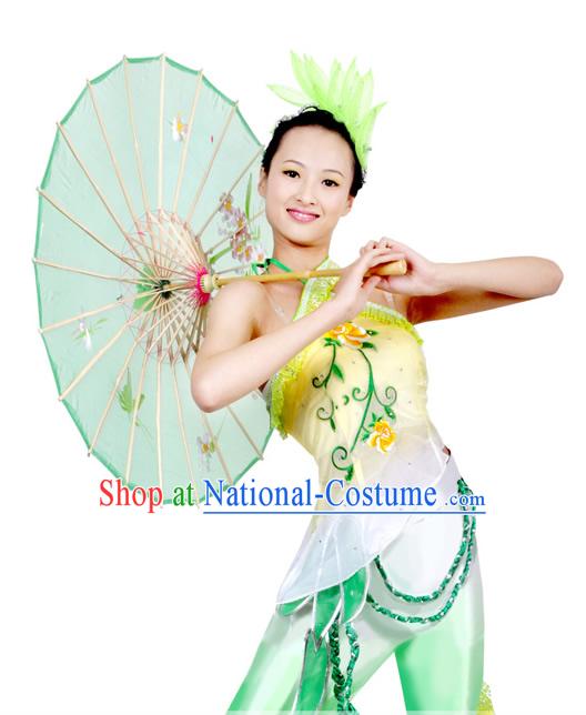 Traditional Chinese Umbrella Dance Costume and Headpiece for Women