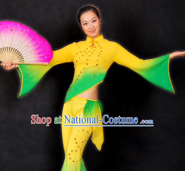 Chinese Color Transition Fan Dance Costume Complete Set for Women