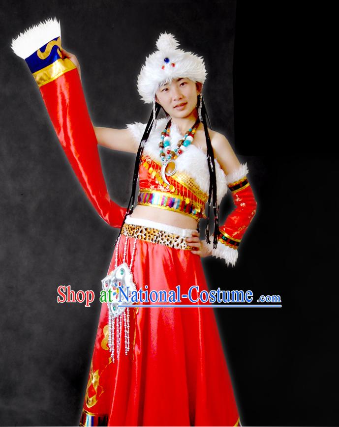 Chinese Tibetan Robe and Hat Complete Set for Women