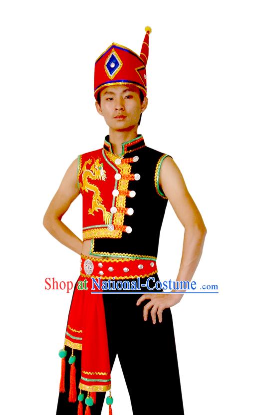 Chinese Yi Dragon Native Costume and Hat for Men