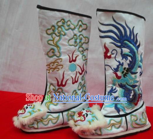 Chinese Opera General Embroidered Dragon Long Boots for Men